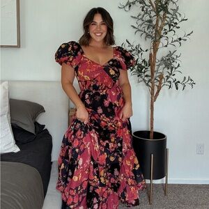 Free People Floral Puff Sleeve Maxi Dress